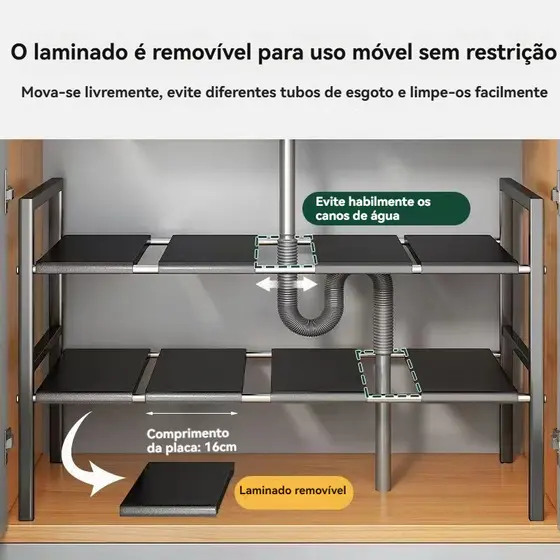 Prateleira para Pia de Cozinha Retrátil Organizador de Panelas Armário Suporte Organizador Multifuncional