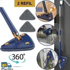 Esfregão Mop Triangulo Ajustável Giratório 360° Multiuso 2 Refil Rodo de Limpeza