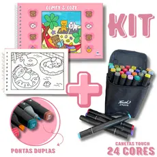 Livro Comfy Goods Capa Dura Explore Criatividade Colorir 24 Canetas Touch Pontas Duplas Passatempo