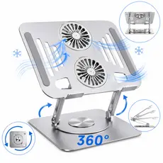 Suporte Ajustável Para Notebook Articulado 360° Com 2 Ventiladores Clickstock Em Alumínio Base Giratório Cooler