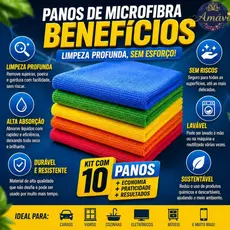 kit 10 5 Panos Microfibra Multiuso Alta Absorção Limpeza Alta Qualidade Cores Diversas