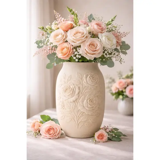 🌹 Vaso Decorativo Floral 3D com Rosas em Relevo | Vaso Elegante para Decoração de Casa | Vaso Floral Moderno 🌸