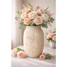 🌹 Vaso Decorativo Floral 3D com Rosas em Relevo | Vaso Elegante para Decoração de Casa | Vaso Floral Moderno 🌸