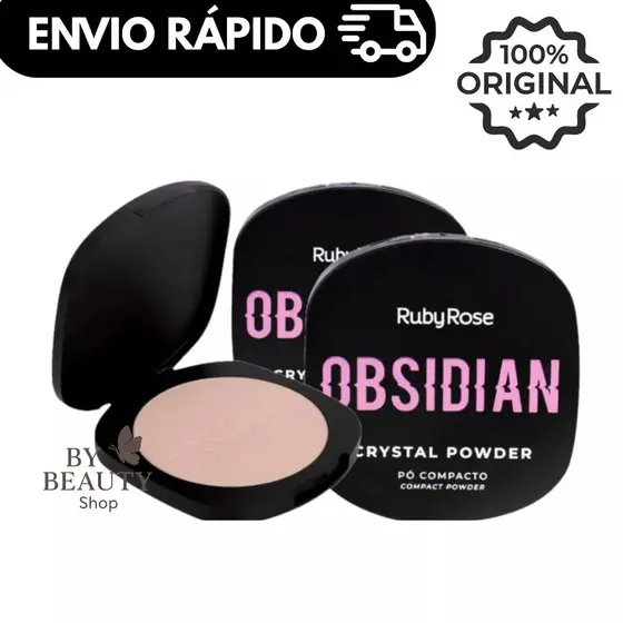 Pó Compacto Ruby Rose Obsidian Crystal Powder – Alta Cobertura e Acabamento Natural HB 1800
