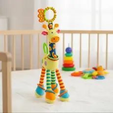Móbile Girafa Grande Colorida com Mordedor, Chocalho e Naninha Espiral para Bebês - Ideal para Carrinho e Berço