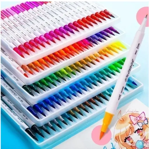 Kit 24/36/48 Colors 2 in 1 Brush Lettering Pen and Fine Tip Dual Pen Coloring Drawing Marker