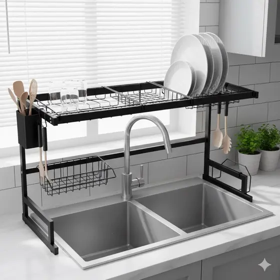 Escorredor Loucas Suspenso Pia Design Moderno Preto Fosco Organizador Cozinha