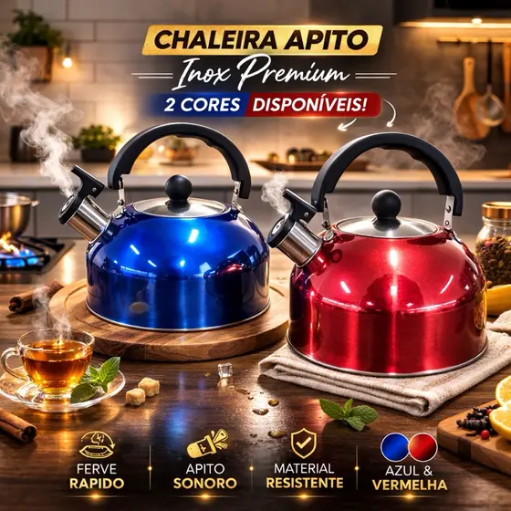 Chaleira Aço Inox Apito Sortida 2,5 Litros Rápida Ferver Água Chá Leite Durável Design Moderno Não Enferruja Nem Mancha