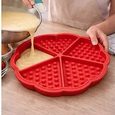 Forma Silicone Faz Waffle Waffer Antiaderente 17,5cm Vermelho Cinza 5 Divisórias Duravel Facil Limpeza Não Gruda