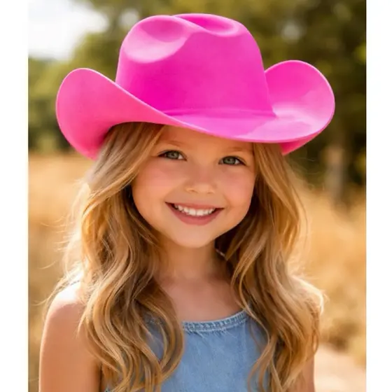 Chapeu Cowboy Emborachado EVA Boiadeira Infantil Castela Rosa c Elástico Menina Vaquejada Festa Junina Peoa Fazenda