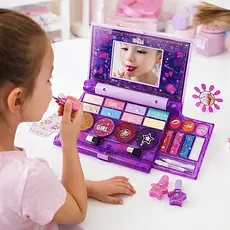 Kit Maleta Estojo Maquiagem Infantil Completo Espelho Portatil Batom Sombra Unha Postiça Esmalte Gloss Presente Menina