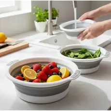 Kit de 3 Baldes Bacias Dobrável Retrátil Sanfonada 3 Tamanhos Silicone Multiuso Lavar Roupas Alimentos Portátil
