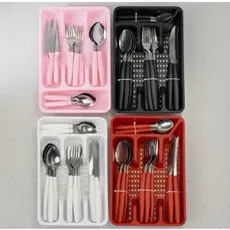 Kit até 25 Peças Faqueiro Jogo de Talheres Organizador de Talheres Preto Vermelho Branco e Rosa Faca Garfo Colher