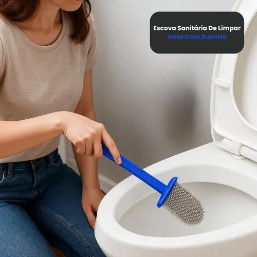 Escova Sanitária Vassourinha Lava Banheiro Limpa Vaso Com Suporte Prático Durável