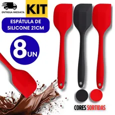 Jogo 08 Unidades -  Espátula Reta 27cm de Silicone Casa Cozinha Buffet Restaurante Multiuso Utilidades Cores Sortidas