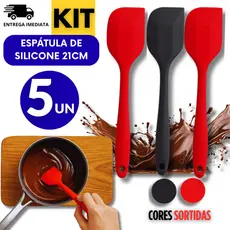 Conjunto 05 Espátula Reta 27cm de Silicone Casa Cozinha Buffet Restaurante Multiuso Utilidades Cores Sortidas