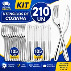kIT TALHERES INOX 210 PEÇAS - 105 GARFOS 105 FACAS - RESISTENTE E EKEGANTE