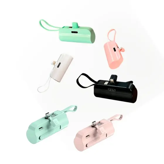 Carregador Mini Power Bank 5000mAh Bateria Auxiliar Sem Fio 2em1 Carregador Portátil para iPhone e Tipo-C