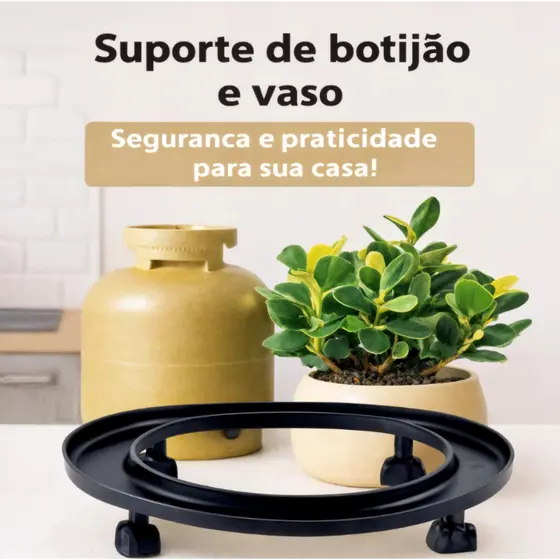 Suporte Base Apoio de Plástico Resistente Com Rodinhas até 55kg para Botijão de Gás Vasos de Plantas
