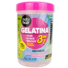Gelatina NatuHair 3 em 1 1kg Definição + Volume + Antifrizz Ideal para Misturinha