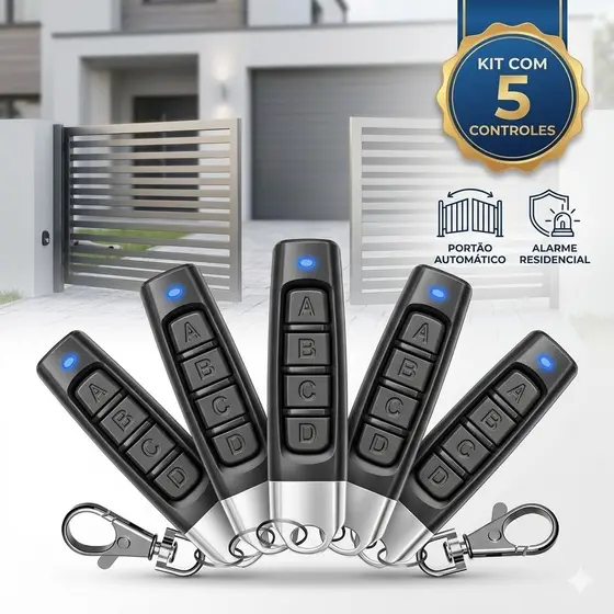 Kit 5 Controle Remoto Universal Código Fixo Portão Eletrônico 433mhz Alarme Rf 4 Botões Garen Ppa Residencial Garagem