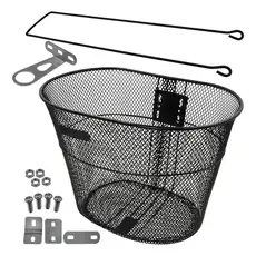 Cesta Grande Bike Aro 26 Aço Preto Aramada c/ Haste