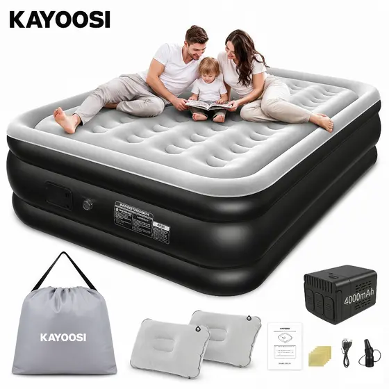 Colchão Inflável Casal Queen Kayoosi com Bomba Elétrica Embutida 2 Travesseiros 203 x 152 x46 cm