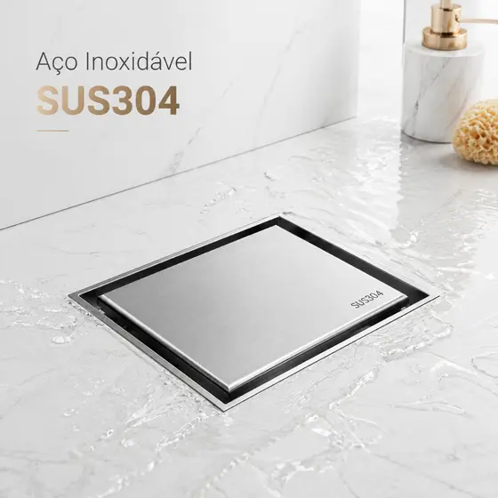 Ralo Oculto Inox 10x10 Quadrado Invisível Antiodor Banheiro