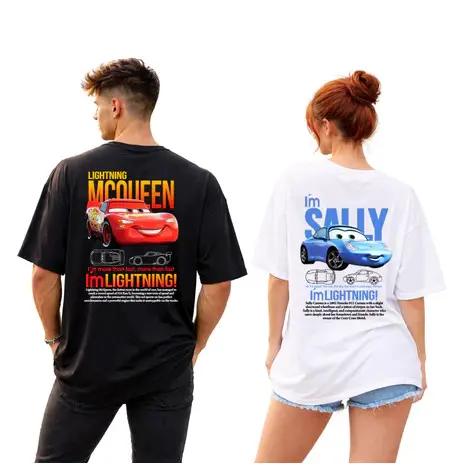 Kit Casal 2 Camiseta Carros McQueen e Sally Camisa 100% Algodão Namorados