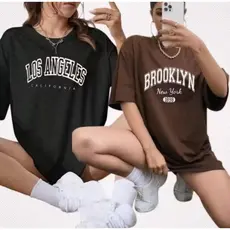Kit 2 Camisetas Básicas Brooklyn Los Angeles Femininas Camisa T shirt 100% Algodão