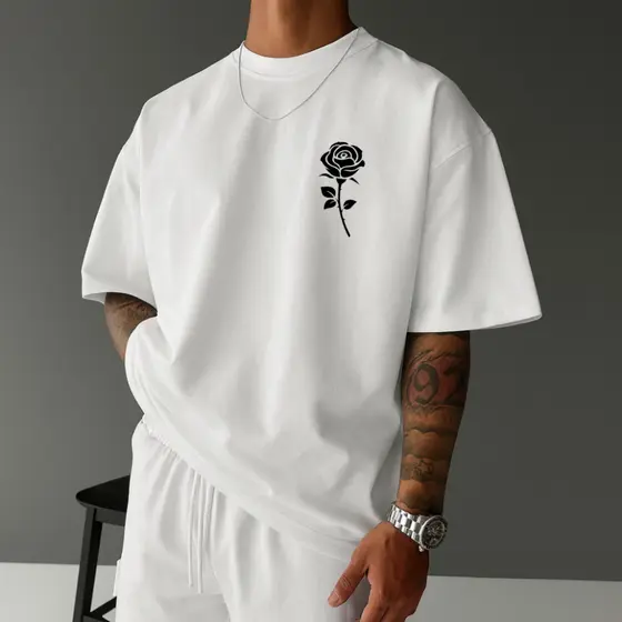 Camiseta  Oversized Streetwear Camisa Masculina Unissex Flor Tecido 100% Algodão Blusa Masculina