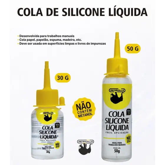 Cola Silicone Líquida sem Metanol – 30g ou 50g | Artesanato, EVA e Uso Escolar