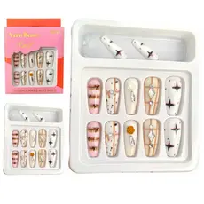 Unha Postiça decoradas cores alto brilho esmaltada unhas amendoadas bailarina + Adesivos dupla face