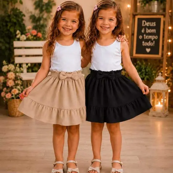 Kit com 2 Saia Para Bebê Lisa Com Laço Varia Cores e Tamanhos Do RN ao 10