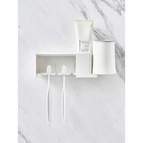 Suporte de escova de dentes estilo japonês, fixado na parede, rack de pasta de dentes, rack de armazenamento perfurado M