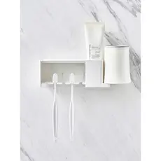 Suporte de escova de dentes estilo japonês, fixado na parede, rack de pasta de dentes, rack de armazenamento perfurado M