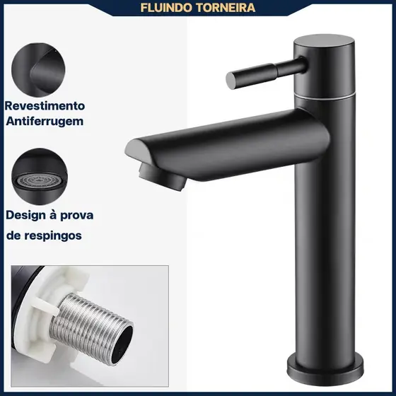 Torneira de Alta Qualidade - Aço Inox 304 Água Fria, Antiferrugem e Durável para Lavatório