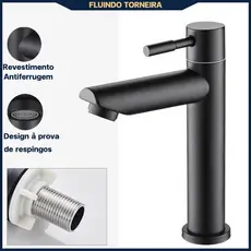 Torneira de Alta Qualidade - Aço Inox 304 Água Fria, Antiferrugem e Durável para Lavatório