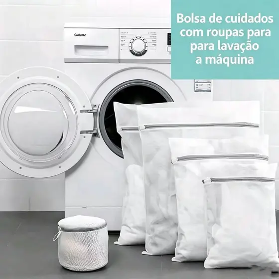 Kit 5 Sacos de Rede para Lavanderia - Anti-Enrolamento, Resistente e Versátil para Todos os Tipos de Roupas