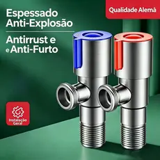 Válvula de Ângulo para Água Fria e Quente, Aço Inox 304, Anti-Explosão, Instalação Universal para Chuveiro, Vaso Sanitár