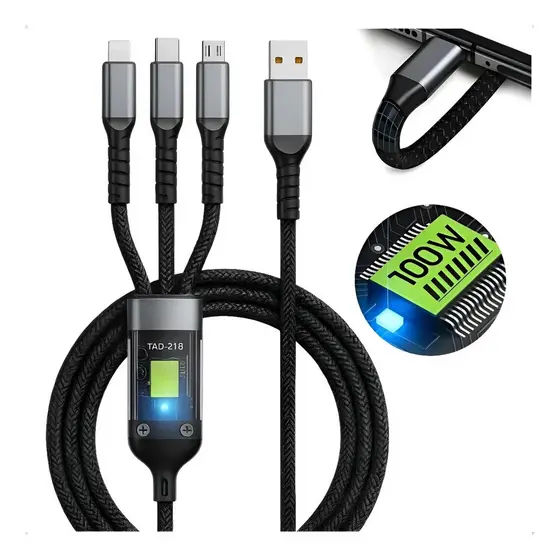 Cabo Carregador Cel Carga Rápida 3 In 1 Digital led 100w Altomex