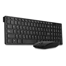 Kit Teclado + Mouse Wireless Slim Preto Multimídia
