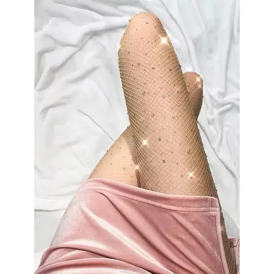 Meia Calça feminina Arrastão Com Strass de brilho Moda 8501-1