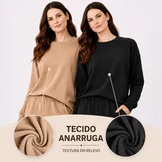 Conjunto Feminino Manga Longa Tecido Texturizado Moda Inverno 2026