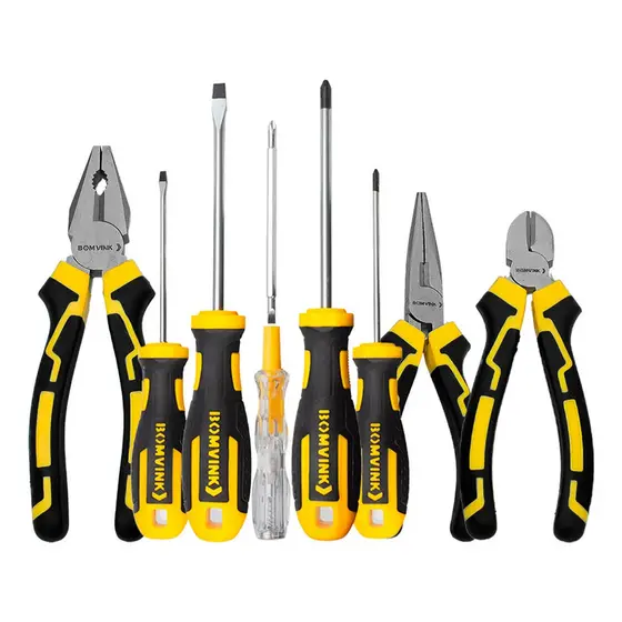 Kit Jogo Alicate + Conjunto Chave Fenda E Testador Voltagem