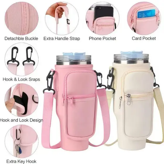 Bolsa Porta Garrafas De Água Compatível Com Copo 40oz 1,2 Litro Para Celular Chaveiro Com Alça De Ombro Ajustável