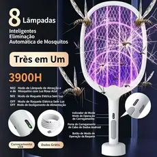 Raquete Elétrica Led Mata Insetos Recarregável Usb Armadilha  Uv Luz Roxa