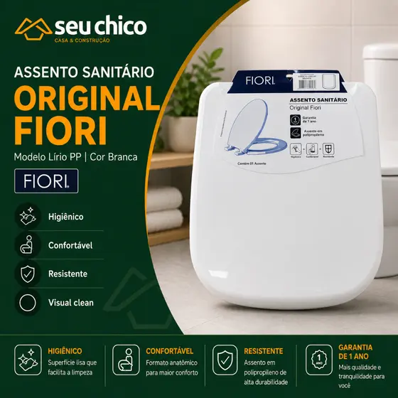 Assento Vaso Sanitário Fiori Lírio PP Branco Encaixe Perfeito Anatômico Fácil de Instalar