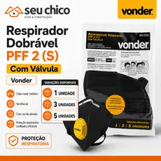 Mascara PFF Respirador com Valvulo de Respiração Dobravel PT PFF 2C/VALV C/CARVAO Vonder