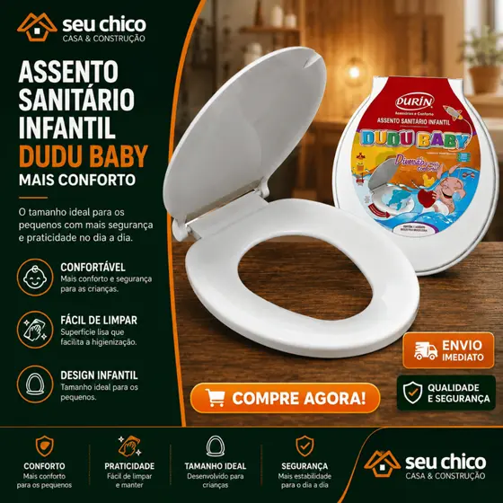 Assento Sanitário INFANTIL DUDU BABY DURIN Branco Confortável Universal